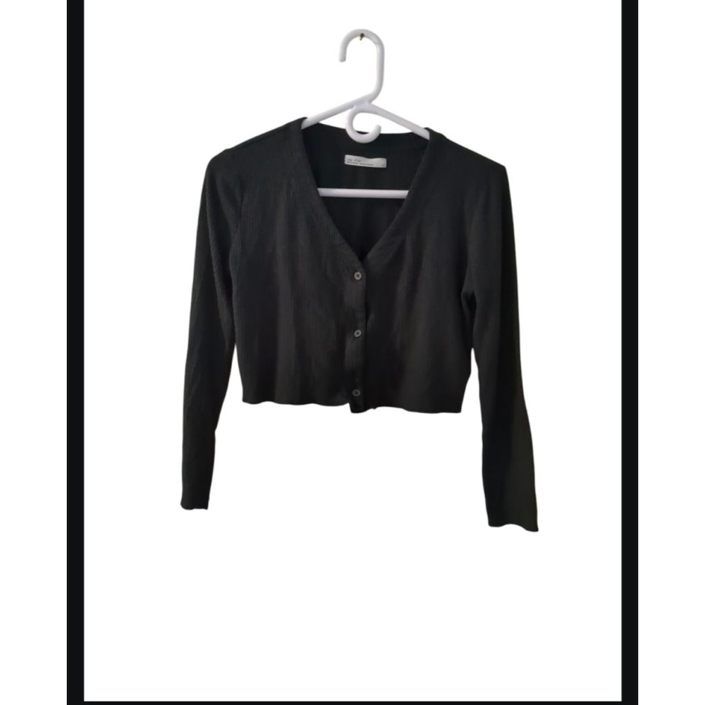 Women's OAK + FORT Black Ribbed V-Neck Cardigan S